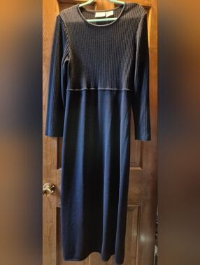 Kathie Lee Collection Long Black Ribbed Knit Dress